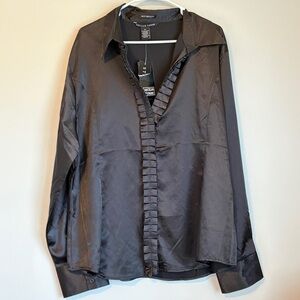 Antilia Femme Black Satin Shirt Jacket